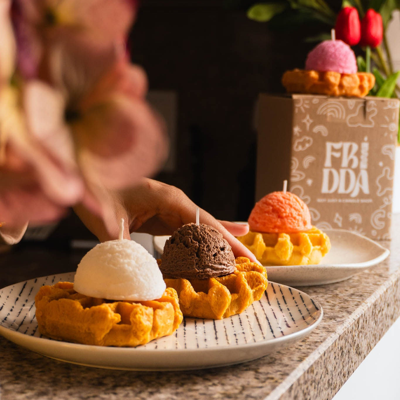 Waffle con helado